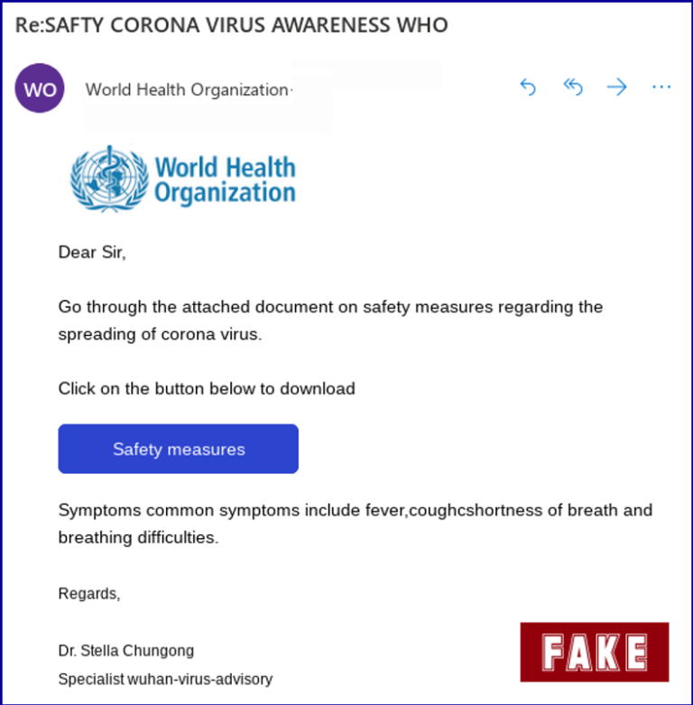 Beispiel für eine gefälschte E-Mail über den Virus. Weitere Informationen hier!