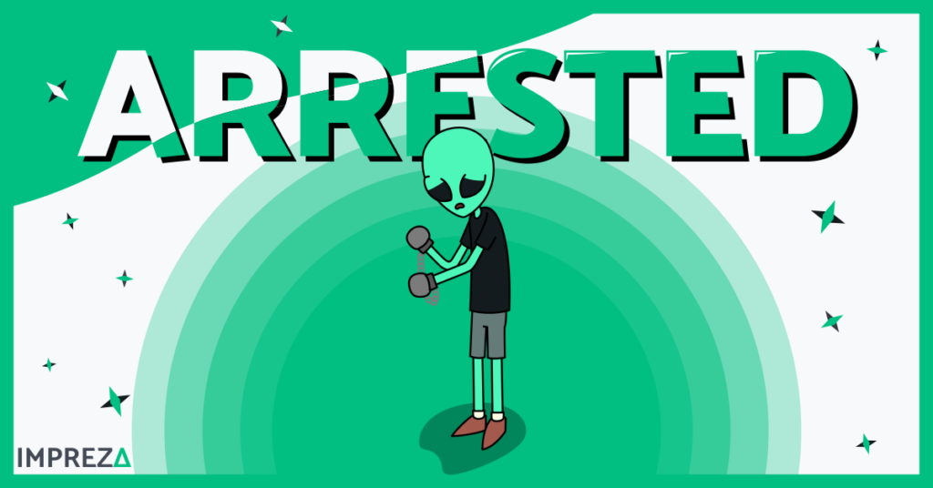 Arrested Character Style 2 Handcuffed Featured Image made for Impreza Host News, drawn by Impreza Team 2026