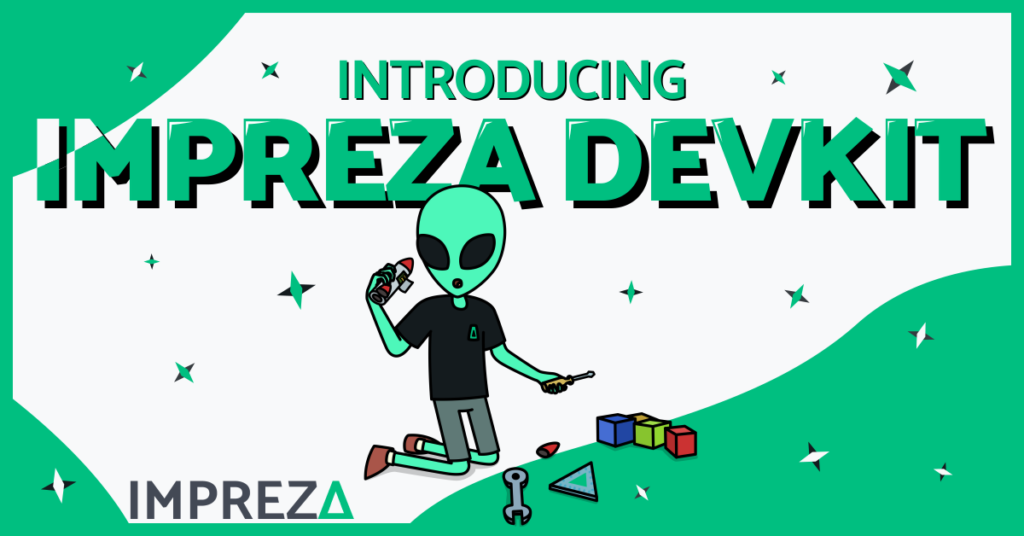 Introducing Impreza DevKit Labeled Featured Image with Impreza's Character, Jake, fixing a Spaceship with Tools, made by Impreza Team, 2026