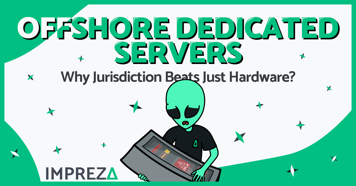 Offshore Dedicated Servers in 2026, Why Jurisdiction Beats Just Hardware Labeled with Impreza Host's Character, Jake with an Offline Server, made by Impreza Team, 2026