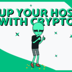 Top-Up your Hosting with Crypto labeled title with Impreza's Character, Jake, with double thumbs up and with coins on floor, made by Impreza Host Team, 2026.