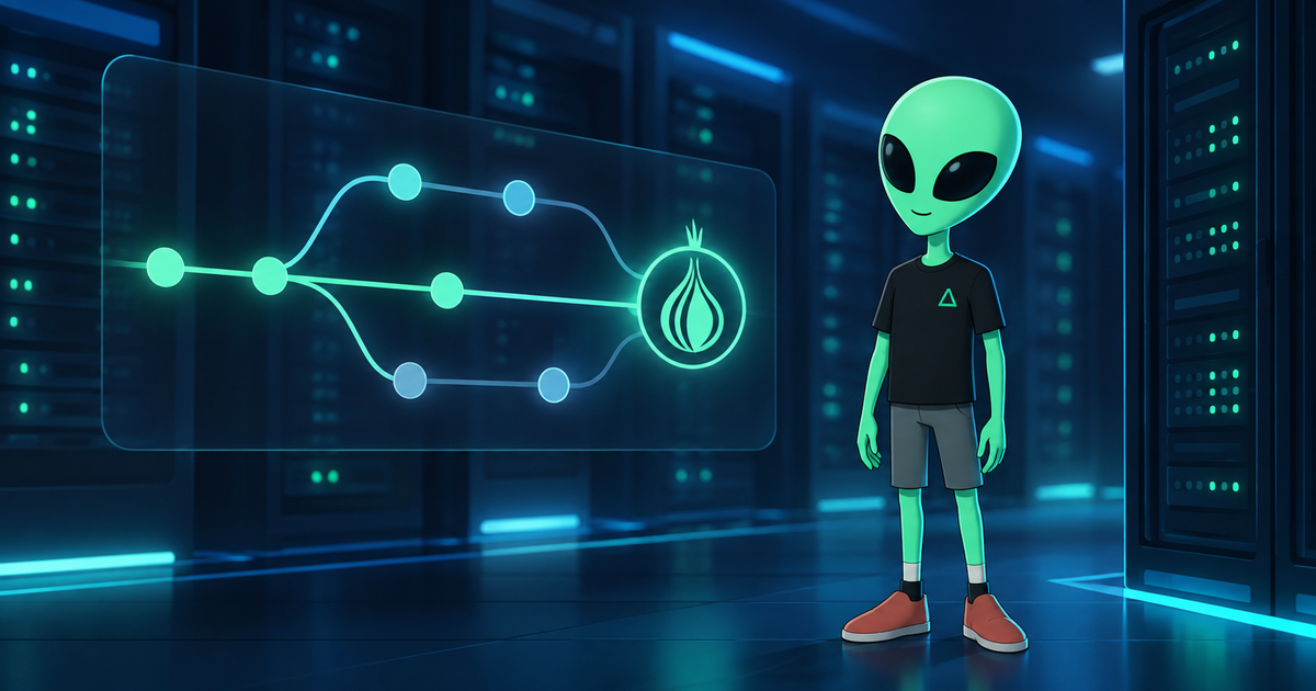 Jake beside a Git branch network and Tor onion node