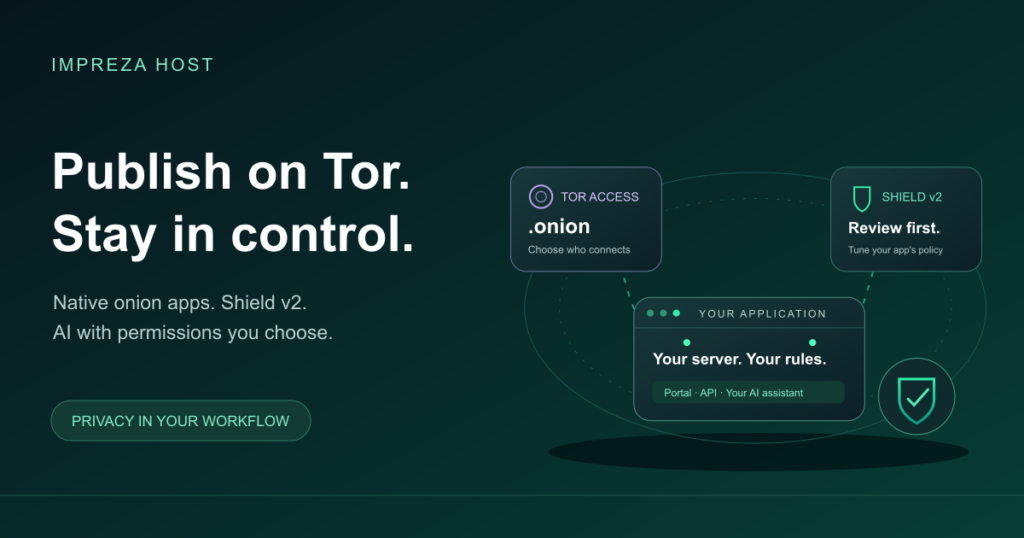 Tor access, Shield v2 and reviewed controls around an Impreza application